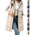 thumbnail image 1 of Ywyfzly Women's Long Puffer Vest Hooded Zip Up Sleeveless Padded Gilet with Pockets Solid Color Fall Winter Outerwear Beige XXL, 1 of 9