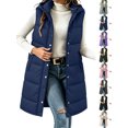 thumbnail image 1 of Ywyfzly Women's Long Puffer Vest Hooded Zip Up Sleeveless Padded Gilet with Pockets Solid Color Fall Winter Outerwear Dark Blue XL, 1 of 9