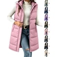 thumbnail image 1 of Ywyfzly Women's Long Puffer Vest Hooded Zip Up Sleeveless Padded Gilet with Pockets Solid Color Fall Winter Outerwear Pink L, 1 of 9