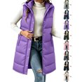 thumbnail image 1 of Ywyfzly Women's Long Puffer Vest Hooded Zip Up Sleeveless Padded Gilet with Pockets Solid Color Fall Winter Outerwear Purple XL, 1 of 9