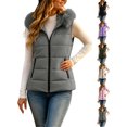 thumbnail image 1 of Ywyfzly Women's Quilted Puffer Vest with Faux Fur Collar Zip Up Sleeveless Padded Gilet with Pockets Solid Color Fall Winter Outerwear Dark Gray S, 1 of 8