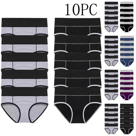 Yxbdin 10 Pack Color Block Panties for Women Cotton Plus Size Underwear Comfortable Full Coverage Briefs Classic High Waisted Underwear