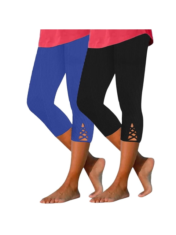2 Pack Capri Pants for Women Tummy Control Ankle Cutout Leggings High Waisted Stretch Pant for Workout Active Multicolor M