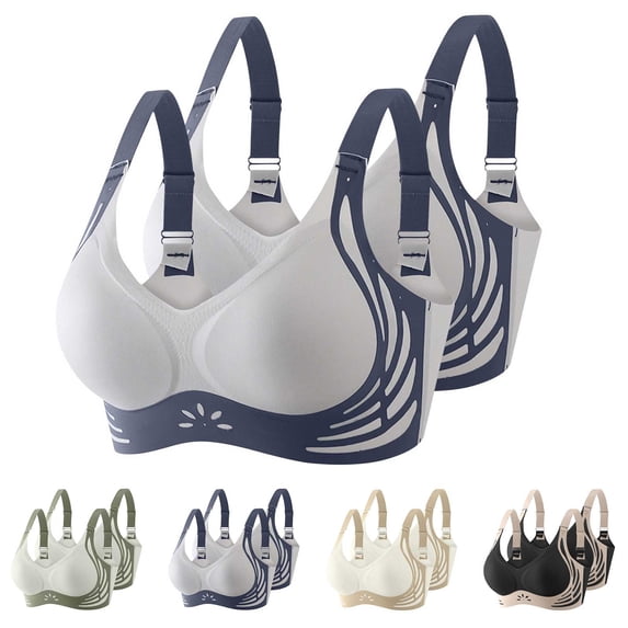 Yxbdin 2 Pack Plus Size Bras for Women Adjustable Strap Supportive Bra Seamless Wireless Bralettes for Large Breast L