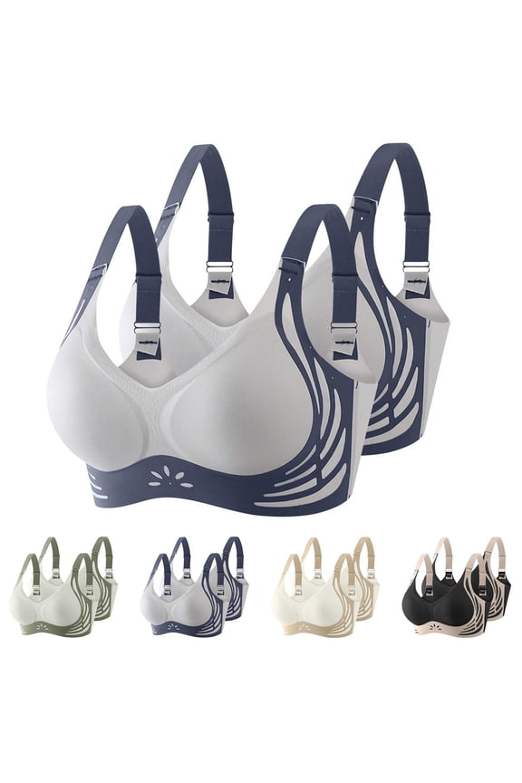 2 Pack Plus Size Bras for Women Adjustable Strap Supportive Bra Seamless Wireless Bralettes for Large Breast XXXL