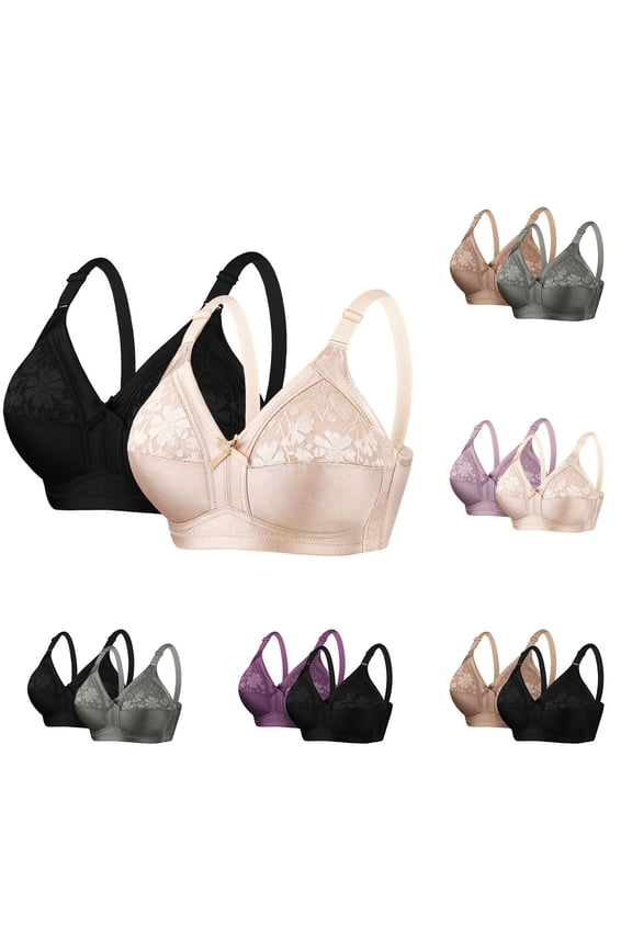 2 Pack Womens Lace Bras Plus Size Full Coverage Supportive Bra Comfortable Bralettes Wireless Bralette for Big Bust 36