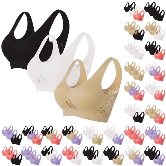 Yxbdin 3 Pack Plus Size Sports Bras for Women Supportive Breathable Bra Comfortable Bralettes Full Coverage Bralette for Large Bust S