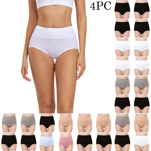 Yxbdin 4PC Seamless Underwear Women Cotton High Waist Panties Comfy Full Coverage Plus Size Underwear Suitable Lightweight Briefs Daily Wear