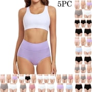 Yxbdin 5 Pack High Waist Underwear for Women Cotton Tummy Control Underwear Plus Size Panties Breathable Full Coverage Panty Underwear