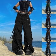 Yxbdin Baggy Y2k Pants for Women Trendy Goth Punk Wide Leg Pants Classic Bell Bottom Long Trousers Hip Hop Clothes Outdoor Travel Resort Wear