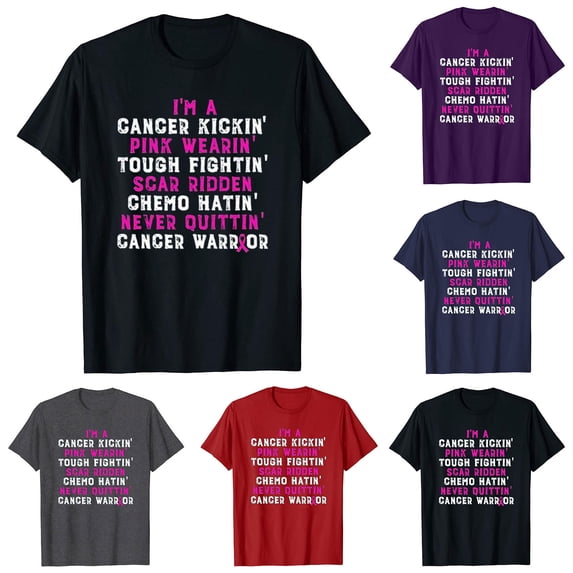 Yxbdin Breast Cancer Awareness Shirts for Women Trendy Letter Print Tshirts Breast Cancer Support T Shirts Cancer Fighter Short Sleeve Tops