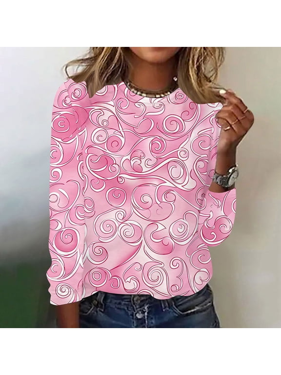 Breast Cancer Shirts for Women Casual Long Sleeve Graphic Tees Breast Cancer Awareness Tshirts Lightweight Crew Neck Cancer Fighter Clothes