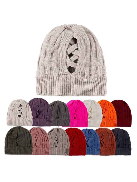 Chunky Knit Beanies for Women Trendy Crisscross Winter Hats Cozy Warm Stretch Beanie Hats Slouchy Outdoor Headwear for Clod Weather One Size