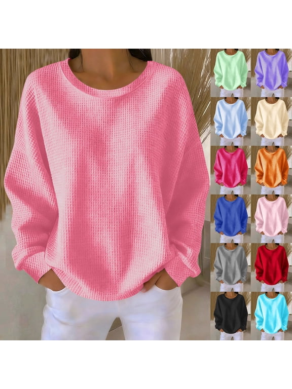 Comfortable Waffle Fall Clothes for Women Plus Size Long Sleeve Shirts Casual Crew Neck Tshirts Suitable Fashion Clothing Daily Wear