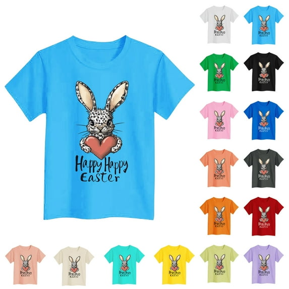 Yxbdin Easter Shirts for Kids Happy Easter Day Cute Bunny Printed Shirt Short Sleeve Festival Outfits Spring Break Tops Comfy Sports T Shirts Beige 110