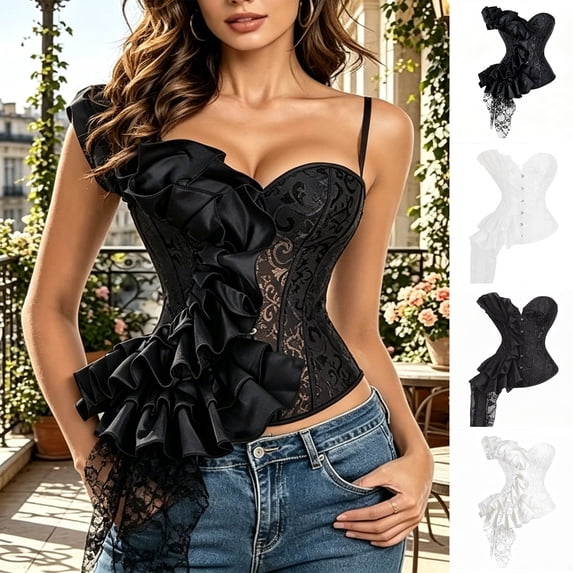 Yxbdin Elegant Corset Tops for Women Night Out Cami Bustiers with Flower Detail Lace Up Boned Renaissance Corset Fashion Clothing for Costume Party