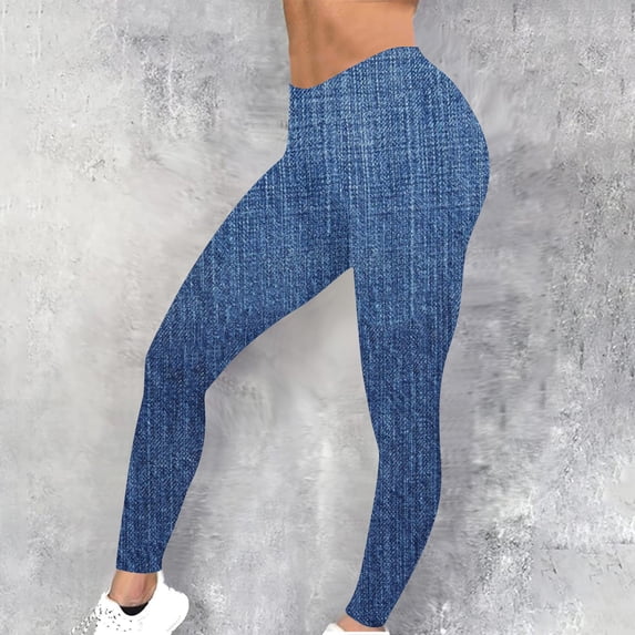 Yxbdin Denim Leggings for Women Butt Lifting High Waisted Yoga Pants Tummy Control Workout Pant Blue XXL
