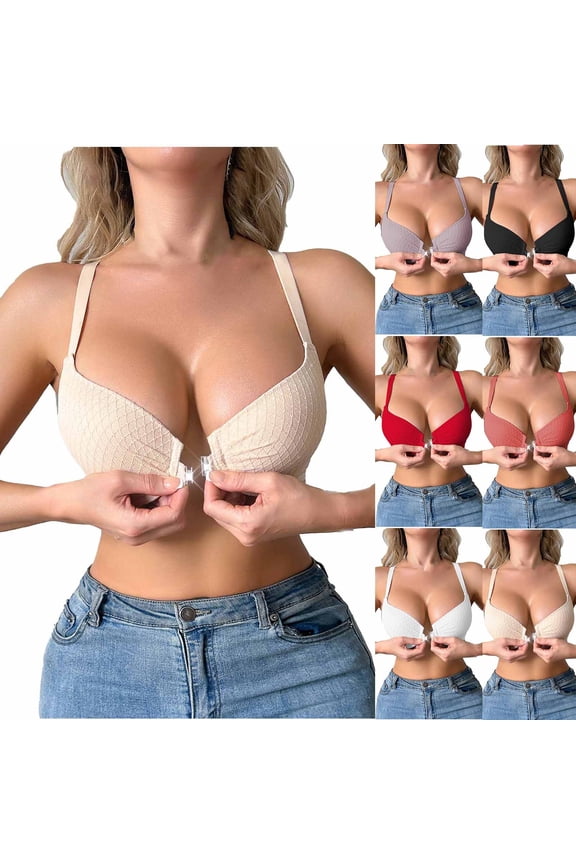 Front Closure Bras for Women Plus Size Deep V Neck Bralettes Wireless Comfortable Bras Push Up Bralette for Large Bust XXXL