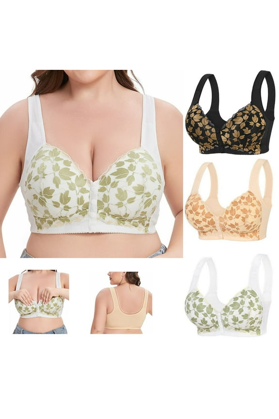Front Closure Bras for Women Plus Size Full Coverage Bra Supportive Wireless Bralettes Comfortable Bralette for Older Women 50F