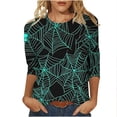 thumbnail image 1 of Yxbdin Halloween Spider Web Print Shirts for Women Graphic Tees Casual Crew Neck 3/4 Sleeve Tops Cozy Plus Size Tshirts for Halloween Holiday, 1 of 6