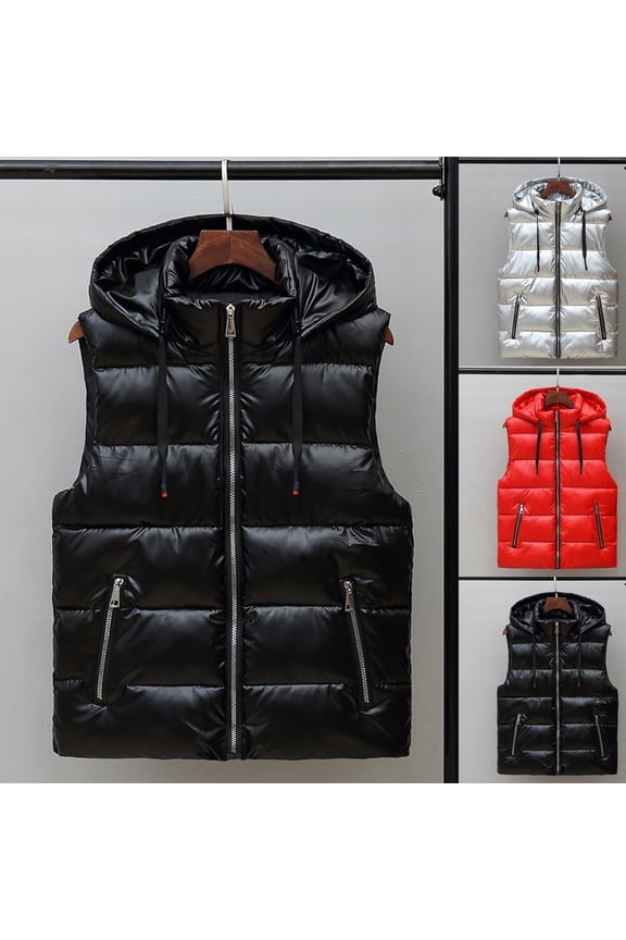Hooded Puffer Vest for Women with Pockets Padded Zip Up Tank Tops Casual Sleeveless Cargo Outerwear Lightweight Comfortable Jacket Outdoor Fitness Clothes