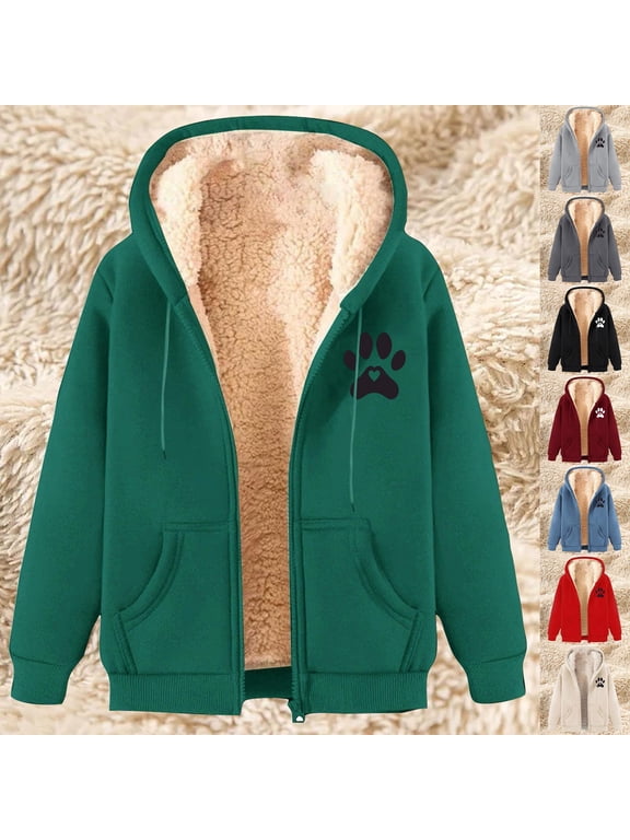 Hooded Sweatshirt Jackets for Women Winter Fleece Lined Winter Coats Thickened Fuzzy Jackets Petite Tops with Pockets Outerwear XL