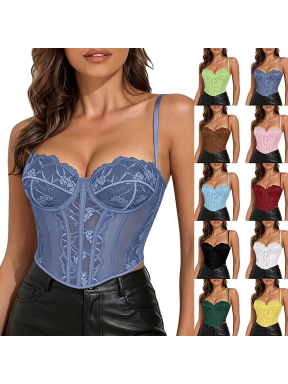 Lace Bodice Corset Tops for Women Night Out Cami Bustier Elegant Boned Lingerie Cami Overbust Corset Floral Mesh Fashion Body Shaper