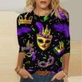 thumbnail image 1 of Yxbdin Mardi Gras Shirts for Women Festival Plus Size 3/4 Length Sleeve T Shirts Holiday Carnival Fancy Mask Tee Tuesday Paty Crew Neck Tops Black XL, 1 of 5
