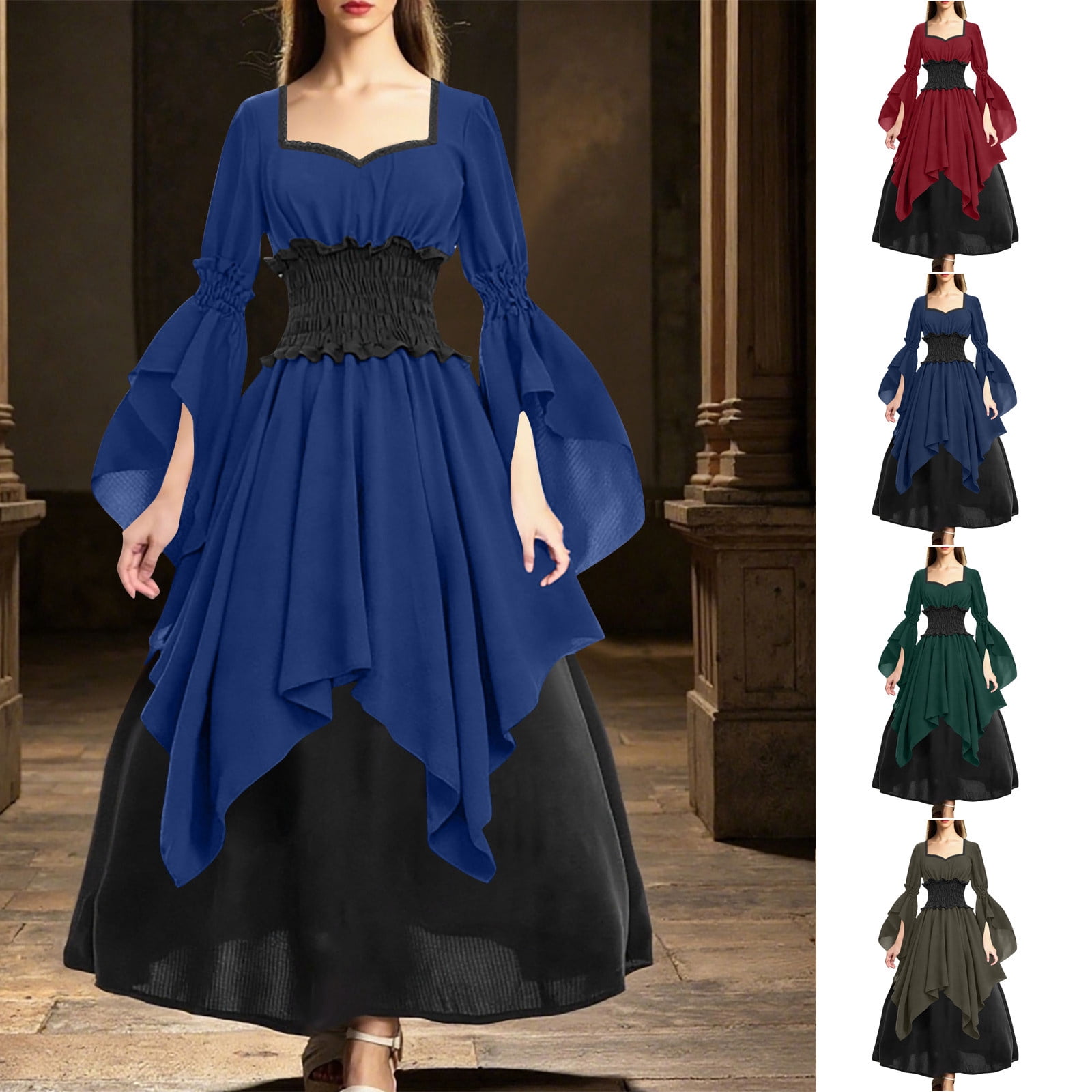 medieval dress for women Medieval-inired fantasy ss with leer belt and quill detachable sleeves (cuffs) made from velvet Yxbdin Medieval Dress for Women