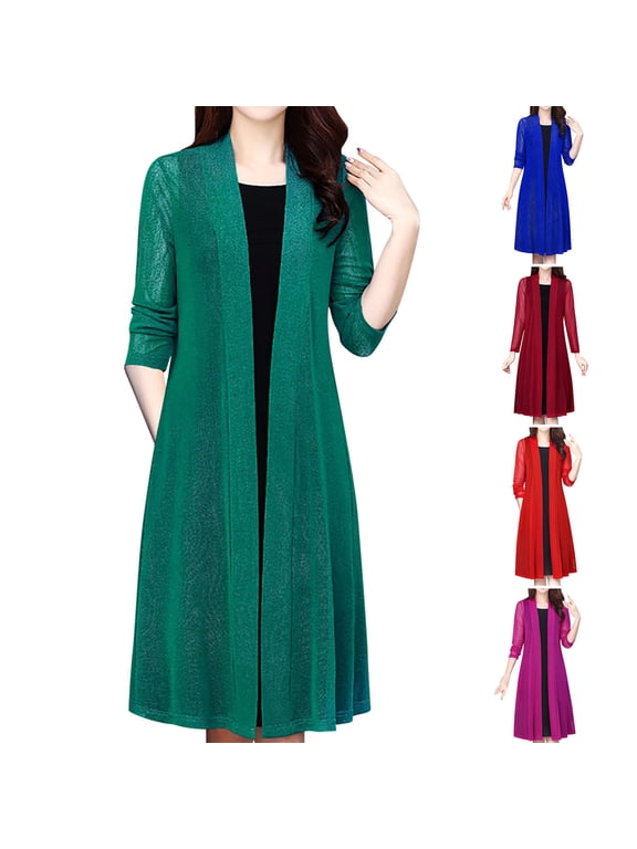 Midi Length Cardigans for Women Plus Size Sun Protection Jacket Cardigan Long Sleeve Open Front Layering Duster Lightweight Loose Outerwear