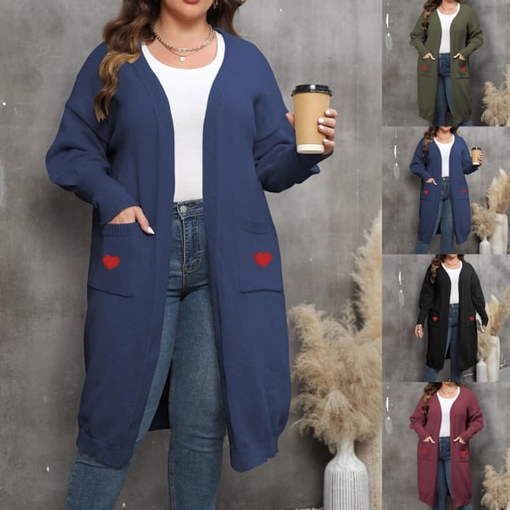 Yxbdin Oversized Cardigan Sweaters for Women Plus Size Long Cardigans Comfy Long Sleeve Sweater Tops with Pockets Loose Fit Daily Outerwear
