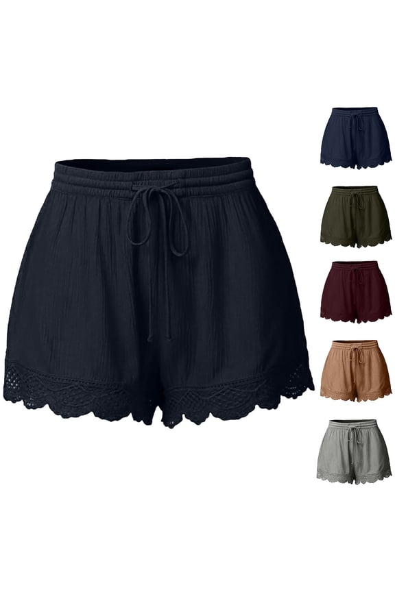 Oversized Lace Patchwork Shorts for Women Elastic Drawstring Waisted Lounge Shorts Loose Lightweight Summer Shorts