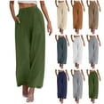 thumbnail image 1 of Yxbdin Palazzo Pants for Women Linen Plus Size Wide Leg Flowy Casual Trousers with Pockets Drawstring Summer Beach Vacation Pants Green XL, 1 of 8