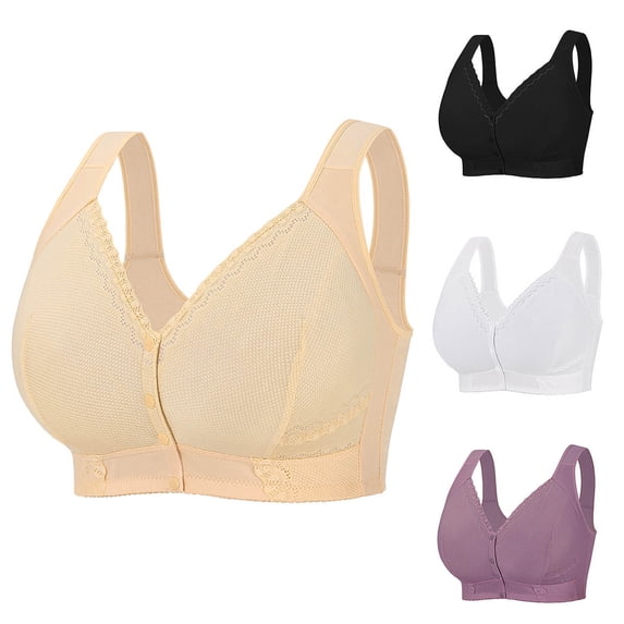 Yxbdin Plus Size Front Closure Bras for Women Full Coverage Comfortable Bra Wireless Supportive Bralettes for Older Women S