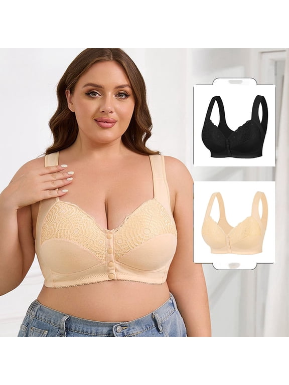 Plus Size Front Closure Bras for Women Wireless Comfortable Bralettes Supportive Bralette Breathable Embroidered for Older Women 44G