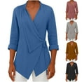 thumbnail image 1 of Yxbdin Plus Size Lapel Womens Blouses Dressy Cotton Linen Long Sleeve Wrap Tops Side Knot Irregular Hem Tunic Shirt Elegant Formal Outfits Gray L, 1 of 6