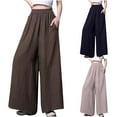 thumbnail image 1 of Yxbdin Plus Size Linen Pants for Women Elastic Waisted Palazzo Casual Trousers Solid Color Wide Leg Pants with Pocket Black L, 1 of 5