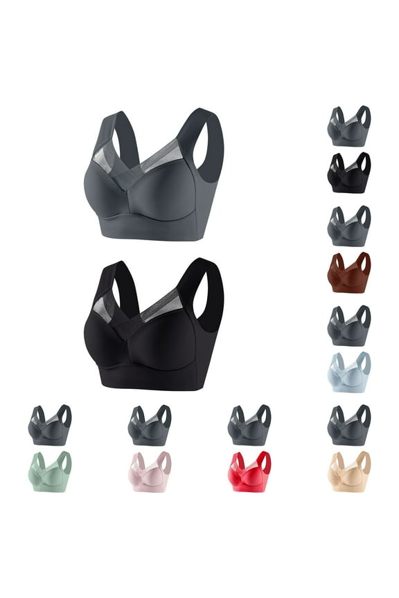 Plus Size Mesh Bras for Women Wireless Everyday Bra Push Up Comfortable Bralettes Full Coverage Bralette for Large Bust Pack of 2 XXL