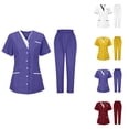 thumbnail image 1 of Yxbdin Plus Size Scrubs Sets for Women V Neck Button Down Scrubs Tops and Pants Color Block Medical Nursing Uniforms with Pockets Wine S, 1 of 3