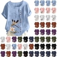 thumbnail image 1 of Yxbdin Plus Size Shirts for Women Linen Roll Up Short Sleeve T Shirts Floral Print Crew Neck Tops Casual Summer Vacation Shirt for Going Out White*6 XXXL, 1 of 6