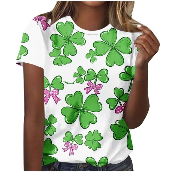Yxbdin Plus Size St Patricks Day T Shirts for Women Paddy's Day Shamrock Graphic Tee Clover Printed Short Sleeve Shirt Holiday Crew Neck Tops Green XXL