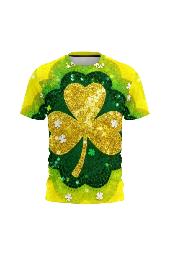 Plus Size St Patricks Day T Shirts for Women Sequin Short Sleeve Tee Clover Printed Crew Neck Shirt 2026 Green XXL