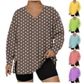 thumbnail image 1 of Yxbdin Plus Size Women Shirts Fashion Graphic Side Slit Shirt Comfy Long Sleeve V Neck Blouses Loose Fit Vacation Casual Tops Khaki XXXL, 1 of 5