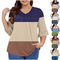 thumbnail image 1 of Yxbdin Plus Size Womens Shirts Ruffle 3/4 Length Sleeve Patchwork Tunic Blouses Loose Fit V Neck Pleated Shirt Trendy Spring Tops Navy XXL, 1 of 6