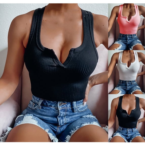Yxbdin Ribbed Knit Tank Tops for Women Trendy Notch V Neck Y2k Tops Lightweight Slim Fitted Blouses Dressy Casual Sleeveless Summer Shirts Everyday Daily Wear