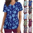 thumbnail image 1 of Yxbdin Scrub Tops Women Vintage Floral Print Nurse Working Shirts with Pockets V Neck Short Sleeve Tunic Scrubs Medical Uniforms Top Army Green XXL, 1 of 6
