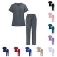 thumbnail image 1 of Yxbdin Scrubs Medical Uniform Women and Men Scrubs Sets 2 Piece Short Sleeve V Neck Scrubs Tops and Pants Solid Unisex Workwear Dark Gray XL, 1 of 10