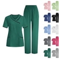 thumbnail image 1 of Yxbdin Scrubs for Women Set Plus Size V Neck Short Sleeve Tops and Pants Medical Scrubs Color Block Nurse Uniform with 5 Pockets Green*1 M, 1 of 10