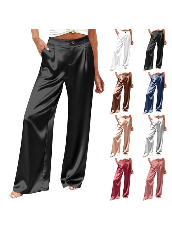 Silky Satin Work Pants for Women Business Casual High Waist Dress Pants with Pockets Suitable Soft Fashion Clothing for Dressy Office