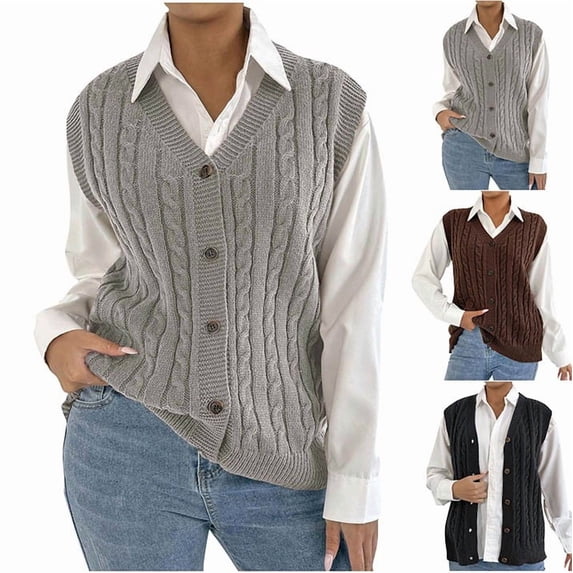 Yxbdin Sleeve Cardigan for Women Lightweight Cable Knit Cardigan Sweaters Casual Button Down Vest Tops Comfy V Neck Sweater Vests Fall Outfits